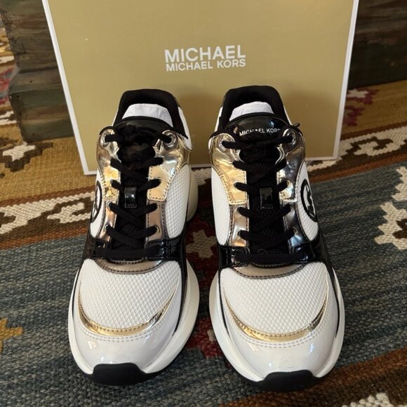 Michael Kors Zuma Women's US 8 Metallic Mesh Leather Trainer Shoes 43F4ZUFS2D - Picture 5 of 6